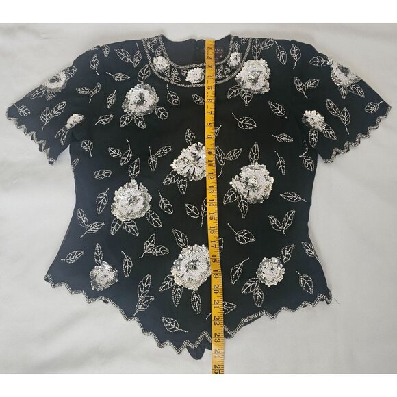 Marina By Marina Bresler Vintage Sequined & Beaded Scalloped Edge Blouse Medium - Picture 15 of 15